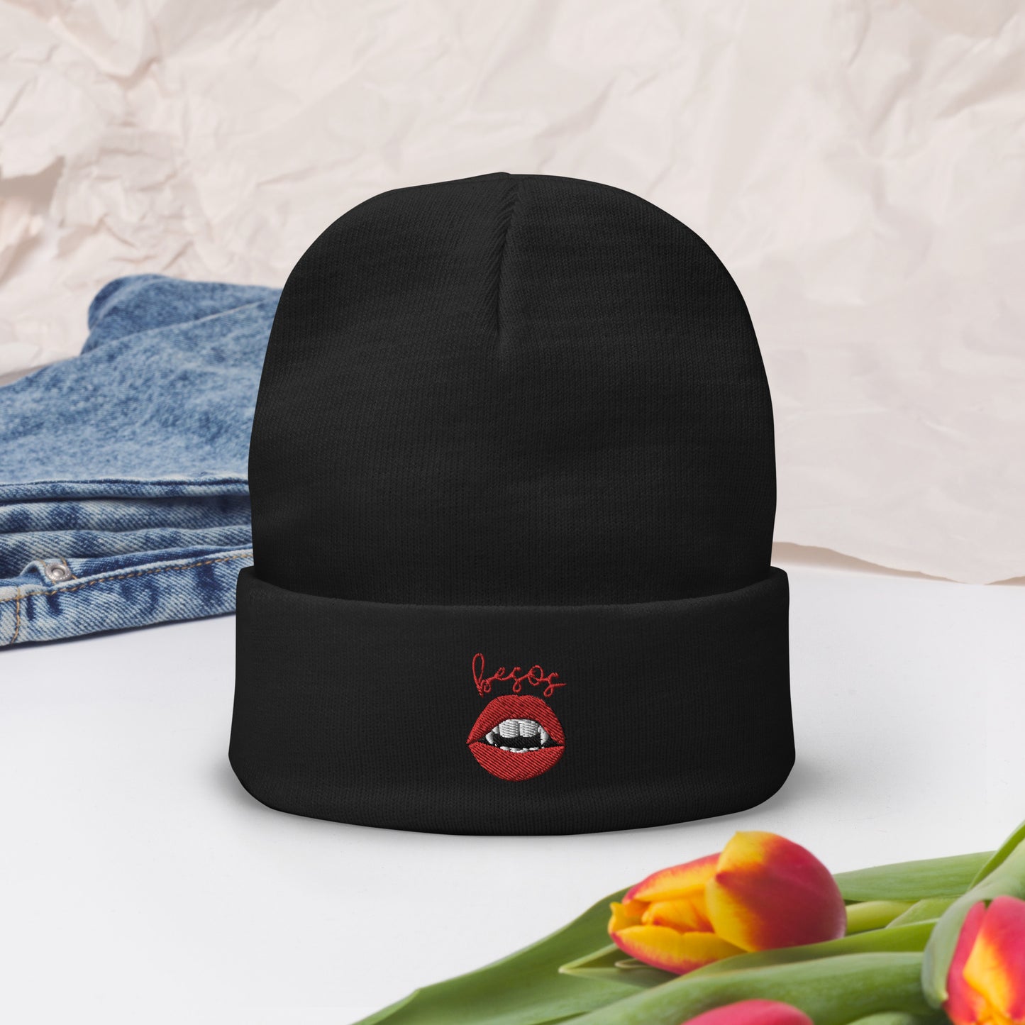 Besos Embroidered Beanie